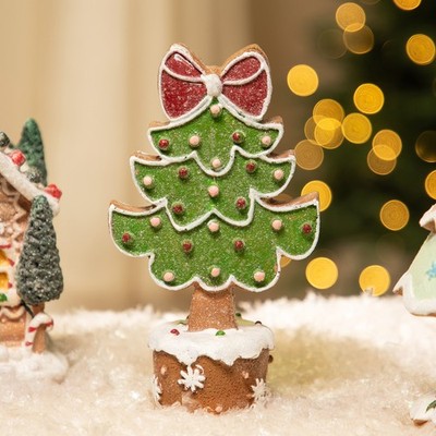 Northlight Gingerbread Cookie Christmas Tree with Bow Decoration - 8''