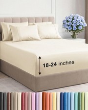 Extra Deep Queen Sheet Set - 6 Piece Breathable Cooling Sheets - Off White