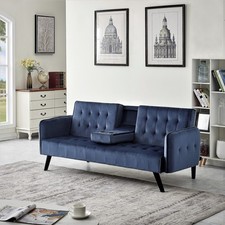 Sofá cama convertible de terciopelo de 72" con portavasos, futón plegable acolchado Sleeper Co