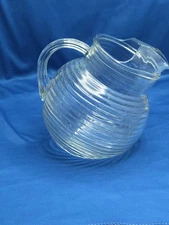 Vintage (1970's) Anchor Hocking Clear Glass Pitcher Ribbed Ball Tilt