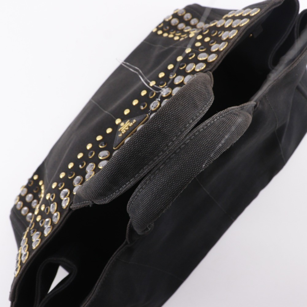 PRADA Canapa GM Bijou Studs Tote Bag B1872O Handbag Canvas NERO Black Ladies G20 thumbnail 5