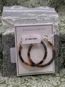 Sterling Forever 50mm Tortoise Resin Round Hoop Earrings 14K Gold Plated Hook