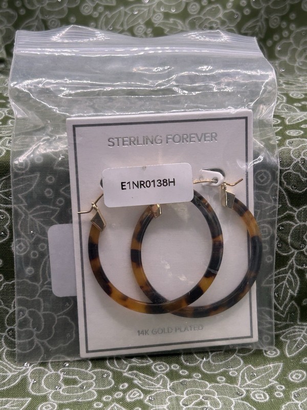 Sterling Forever 50mm Tortoise Resin Round Hoop Earrings 14K Gold Plated Hook