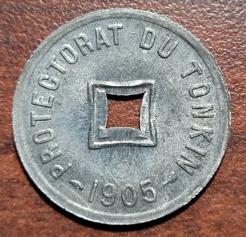 TONKIN French 1905 Zinc 1 Sapeque 1/600 Piastre AU Light Grey Orig Toning KM# 1