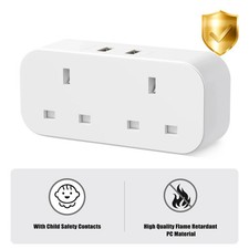 Image of Double Plug Adaptor 2 Way Multi Plugs Extension Adapter Surge Protected for Home