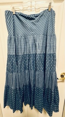 Lauren Ralph Lauren Cotton Boho Prairie Skirt Patchwork Tiered Wms L Maxi
