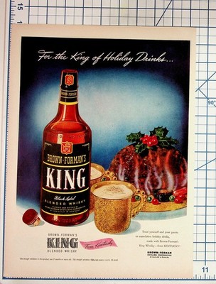 Vintage 1940s Brown-Forman's King Blended Whisky Holiday Ad Kentucky Bourbon