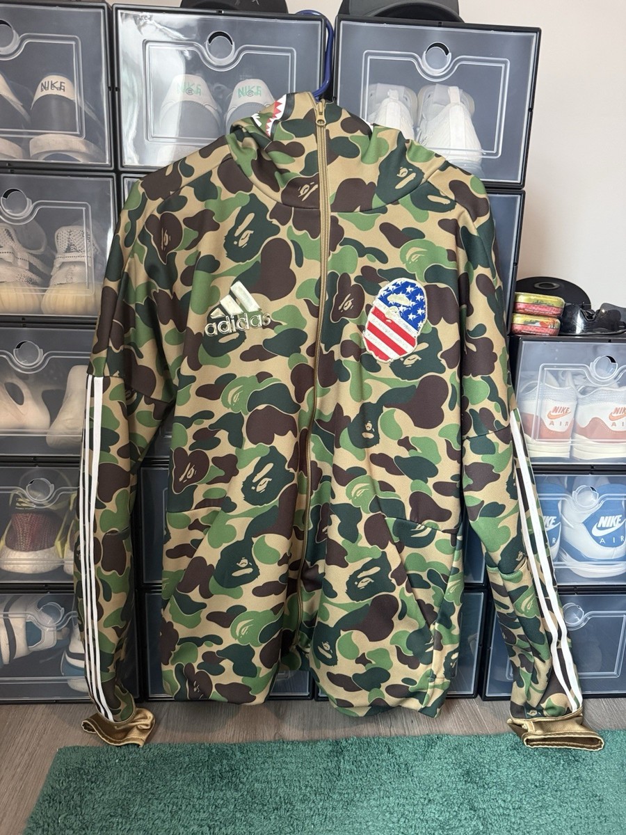 BAPE x adidas Men's Camouflage Track Jacket Hooded Full-Zip Green