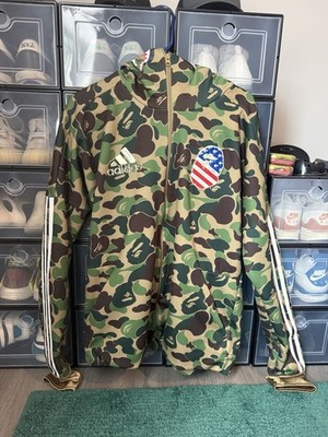 BAPE x adidas Men's Camouflage Track Jacket Hooded Full-Zip Green Size L