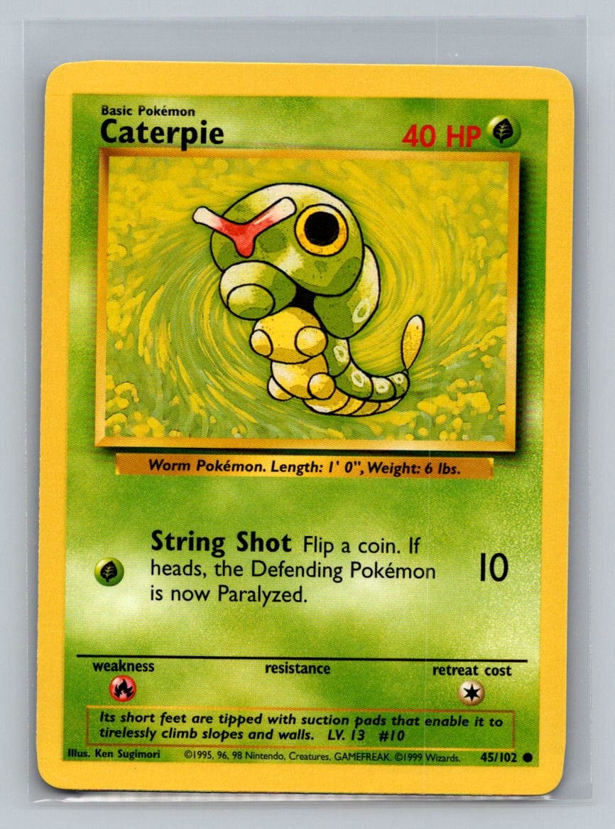 Caterpie 45/102 Common Base Set Unlimited Pokemon Near Mint