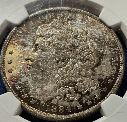 A 1884-O Morgan Silver Dollar, NGC MS-64, Nice Coin, Vivid Color Toning