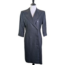 NEW Linda Allard Ellen Tracy Double Breasted Coat Dress Navy Linen Size 12 VTG