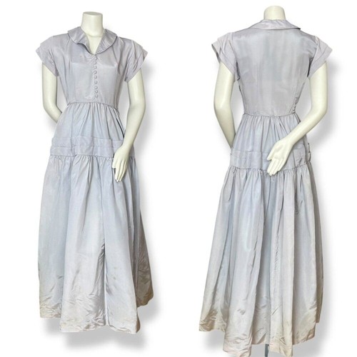 Vintage 1940s Party Lines by Domb Dress Wounded Bird FLAWS Maxi Short Sleeves