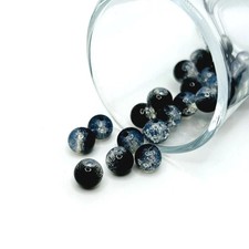 8mm Black and Clear Crackle Glass Beads - US Seller