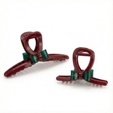 2-Pack Christmas Hair Claw Clips for Women, Medium Small Size Glossy Red Gr...