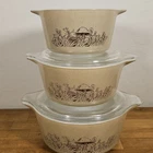 Vintage Pyrex Forest Fancies Mushroom Cinderella Casserole Set 473 474 475B Lids