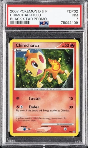 2007 POKEMON DIAMOND & PEARL BLACK STAR PROMO #DP02 CHIMCHAR-HOLO PSA 7