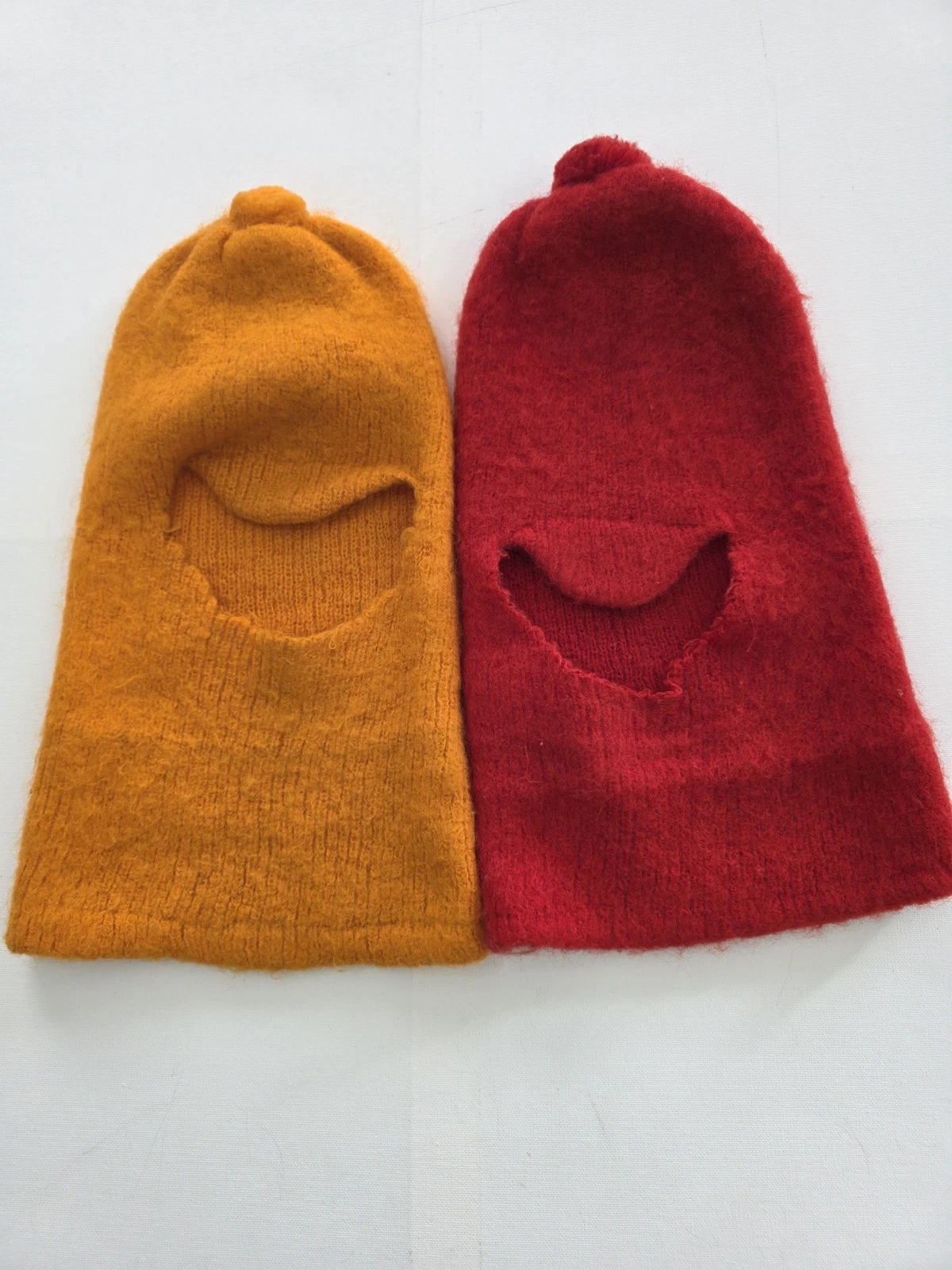 Vintage Balaclava Ski Mask Retro Red Yellow / Orange Wool Hat 288