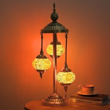 Handmade Turkish Mosaic Table Lamp 3 Glass Globes for Home Decor