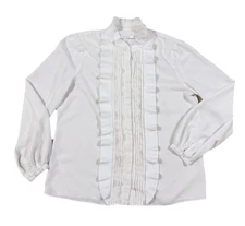 The Fold London Blouse Top US 8 Silk Cream Ruffle Pleats Mock Neck Long Slv-read