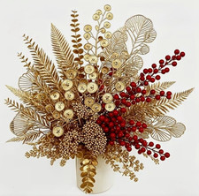 Artificial Gold & Red Berry Fern Floral Centrepiece Arrangement 45cm