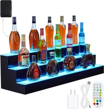 3-Tier LED Lighted Liquor Shelf 24" Acrylic Wine Rack Bottle Display Shelves