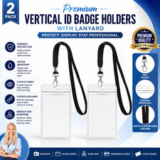 2Pack ID Badge Holder with Black Lanyards Heavy Duty PVC Transparent Card Holder
