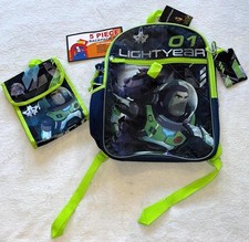 NWT Buzz Lightyear 16" Backpack Lunch Tote ID Tag Clip and Water Bottle 5 Pc Set