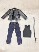 BW-KRDR-SET: 1/12 Leather Jacket, Tank top, Jeans & Belt Set for 6" slim figure