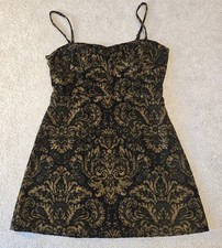 Urban Outfitters Baroque Damask Mini Dress Sz Large Black Gold Y2K 90s Gothic