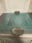 Murano Turquoise Glazier Glass Metal Sea Shell Handles Plate Platter Dish 18" — photo 4