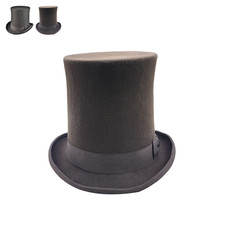 Handmade Very Tall Top Hat 20cm 100% Wool Felt Black Victorian Formal Tophat