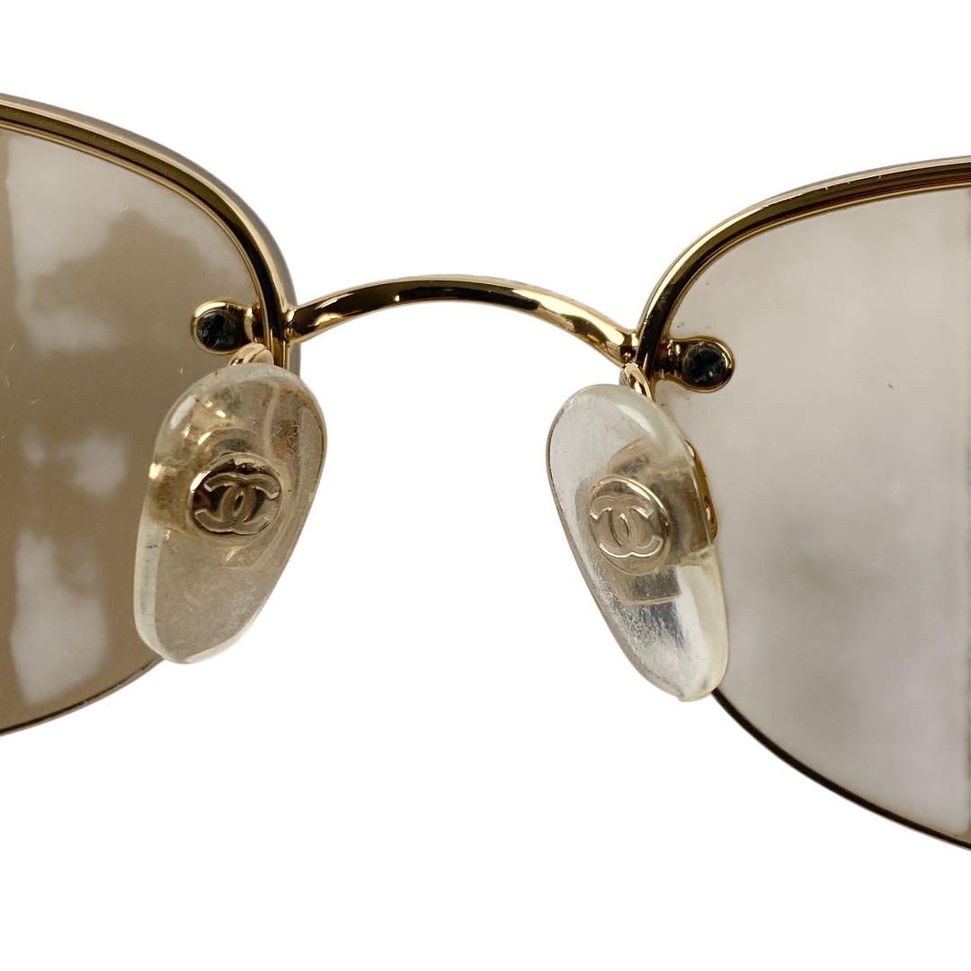 CHANEL 4099 c.125/13 Rimless Sunglasses Coco Mark Gold Frame Brown