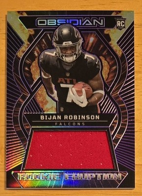 2023 Obsidian #/75 Bijan Robinson Rookie Patch Eruption Purple Electric Etch RC