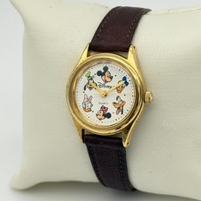Women's DISNEY Mickey Mouse  Friends Gold Tone Watch, 26mm, Brown Leather, Runs