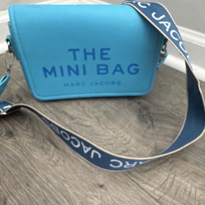 Marc Jacobs Mini Blue Pebbled Logo Crossbody Bag Detachable Strap Silver HW