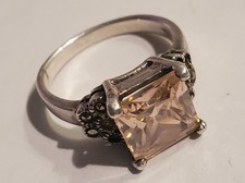 Vintage Retro Art Deco Sterling Silver CZ  Marcasite Cocktail Ring   Size 7.75