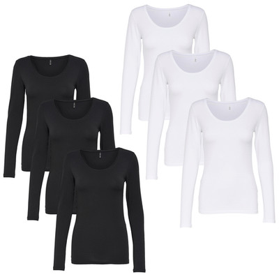 ONLY 3er Pack Damen Langarmshirt Live Love New Shirt Basic