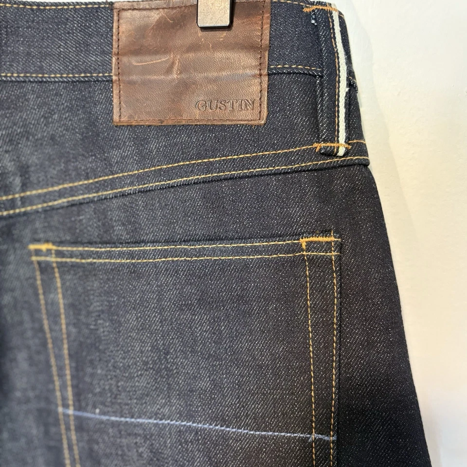 Pantalones de mezclilla Gustin #20 Heavy Japan ribete crudo 15,0 OZ rectos 35x33 botón mosca Foto 4 de 4