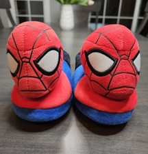 Marvel Spiderman Plush Slippers W/Stuffed Spidey Face Boy's Size L 9/10 