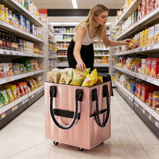 Lightweight Rolling Shopping Grocery Trolley Travel Folding Luggage Bag 4 Wheels