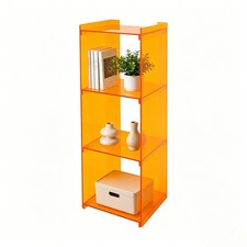 Modern Acrylic Bookcase 3 Tier Floor Standing Bookshelf 110 35 30cm Orange