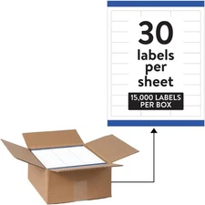 Waterproof Sticker Labels, 1"x2-5/8" Permanent Adhesive, 15,000 Sheets