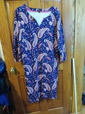 Talbots Navy Paisley Shift Dress Womens Size 1X Pullover Cotton Knit Midi EUC 