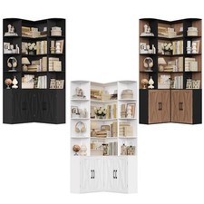 Corner Bookcase with 4 Doors 6-Tier L Shaped Bookshelf Freestanding 187x80x80cm