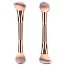 Double-Ended Foundation Makeup Brush, Angled/Round Top for Champagne Gold