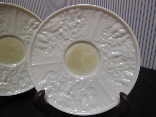 Pair (2) Belleek Ireland “Mask & Grapes” Saucers w Black Mark - Picture 3 of 12