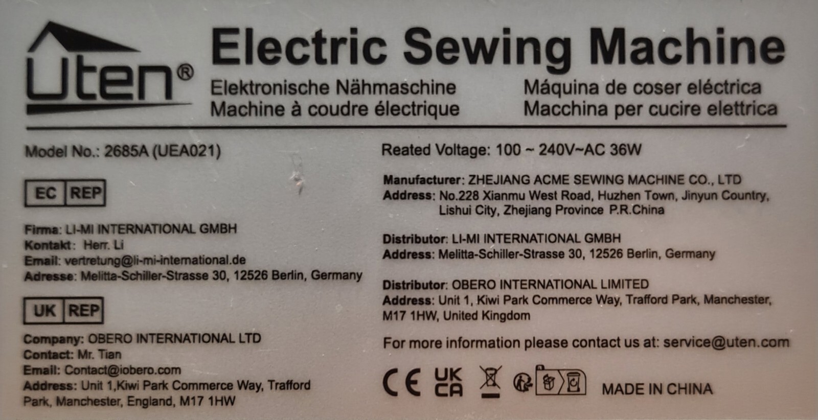 Uten Computerized Sewing Machine Electronic Quilting 200 Stitches 8