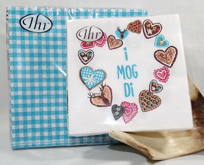 20+20 Servietten ''Oktoberfest - I mog Di'' Tischdeko ''Hirsch Brezel Herz Vichy