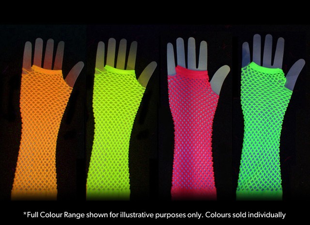 80/'s Long Short Fishnet Gloves Neon Colours Festival Fancy Dress Hen Night Party